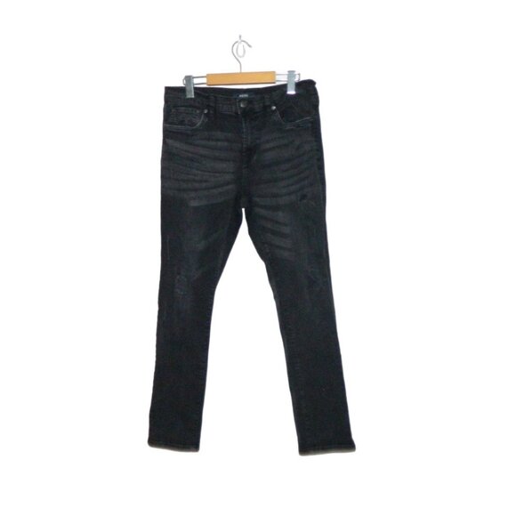 2 for/$25 AERO Men's Distressed Slim Black Denim Jeans Areopostale Size 34 x 30 - Picture 2 of 12